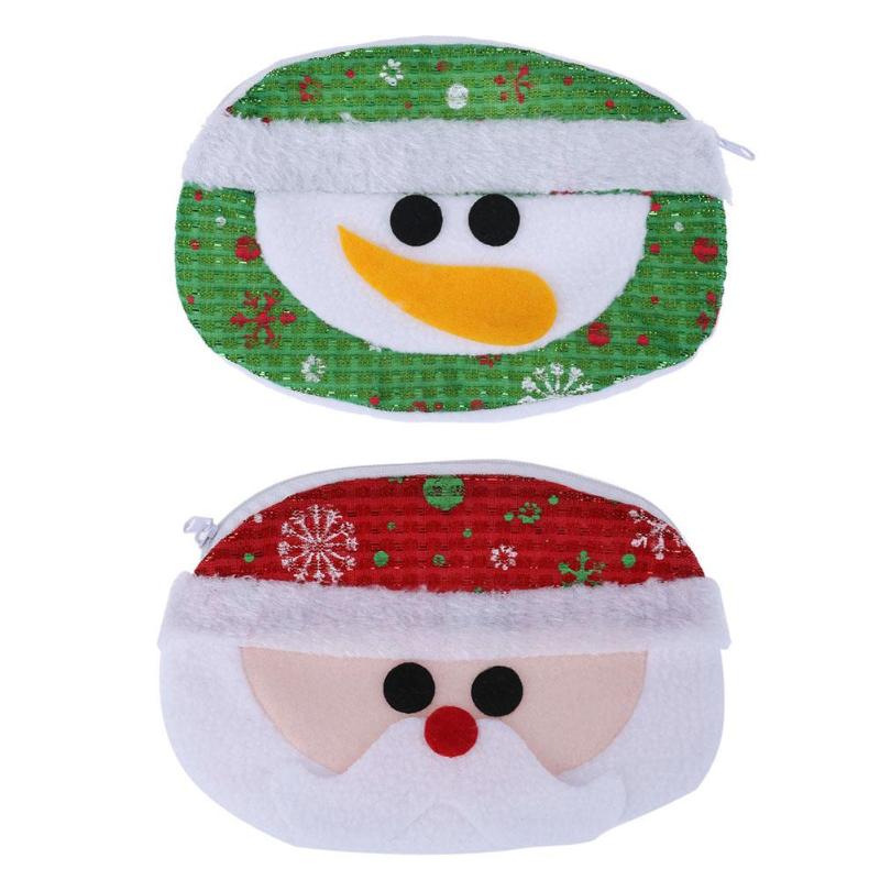 Christmas Santa Claus Snowman Round Coin Purse Wallet Bag Candy Gift Bag - ebowsos