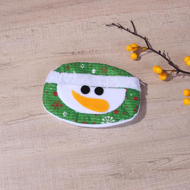 Christmas Santa Claus Snowman Round Coin Purse Wallet Bag Candy Gift Bag - ebowsos