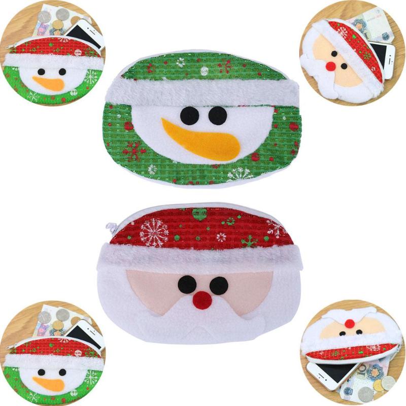 Christmas Santa Claus Snowman Round Coin Purse Wallet Bag Candy Gift Bag - ebowsos