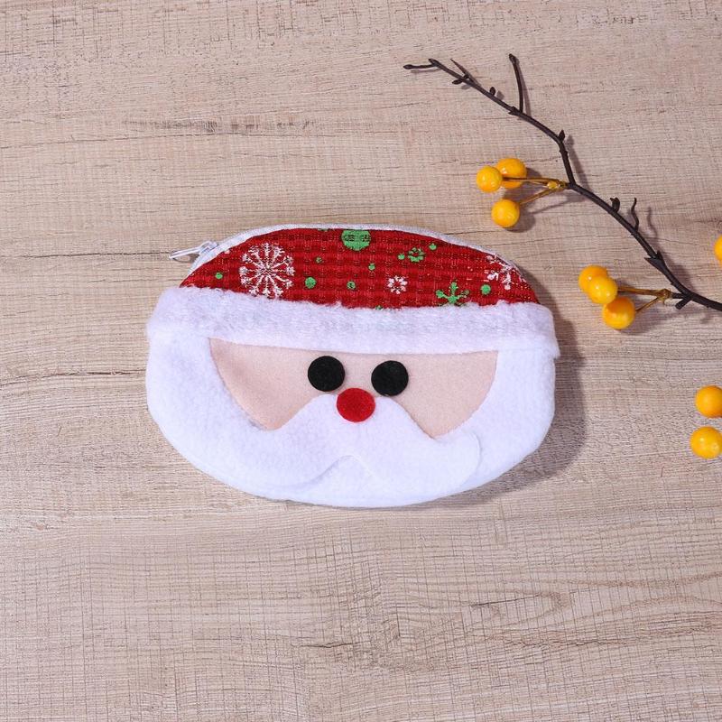 Christmas Santa Claus Snowman Round Coin Purse Wallet Bag Candy Gift Bag - ebowsos