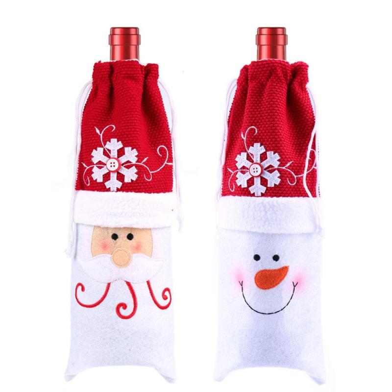 Christmas Santa Snowman Wine Bottle Cover Gift Bag Holder Christmas Decor - ebowsos