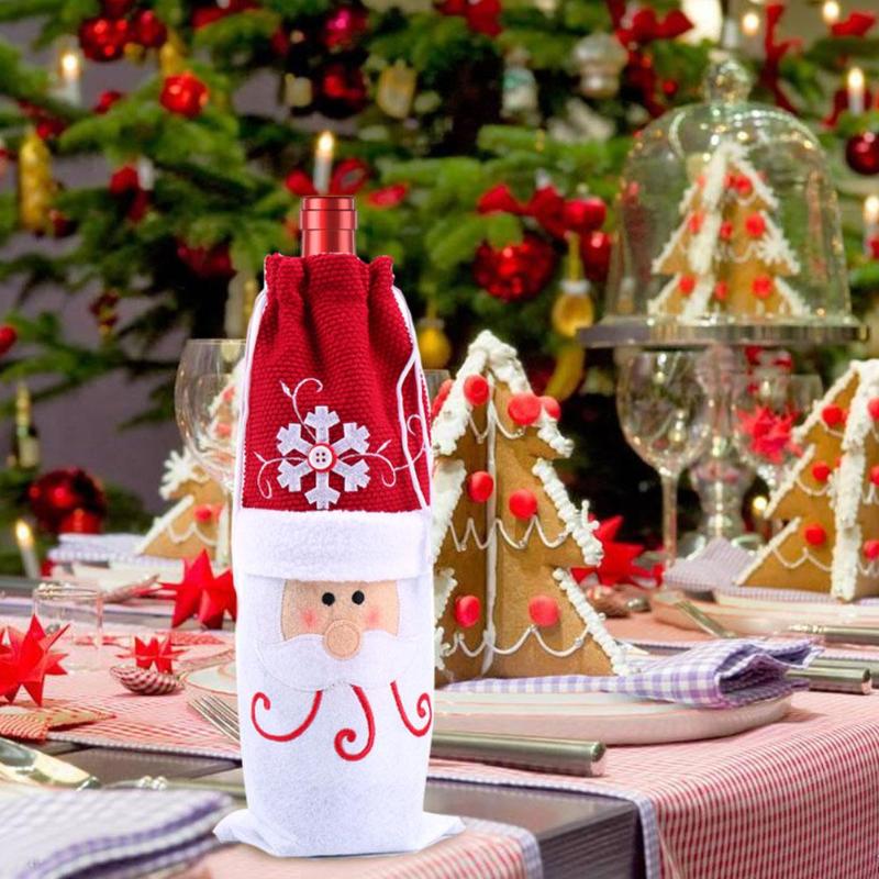 Christmas Santa Snowman Wine Bottle Cover Gift Bag Holder Christmas Decor - ebowsos