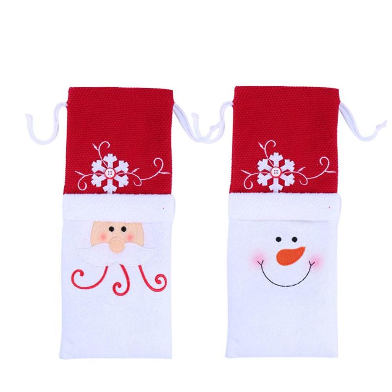 Christmas Santa Snowman Wine Bottle Cover Gift Bag Holder Christmas Decor - ebowsos