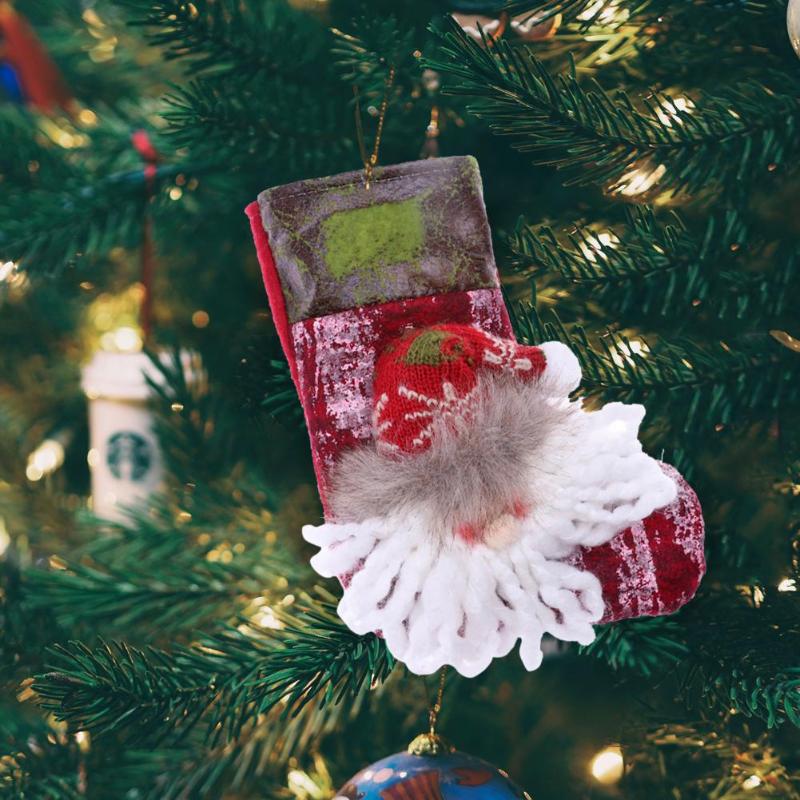 Christmas Small Sock Candy Gift Bag Tree Hanging Ornaments Festival Decor - ebowsos