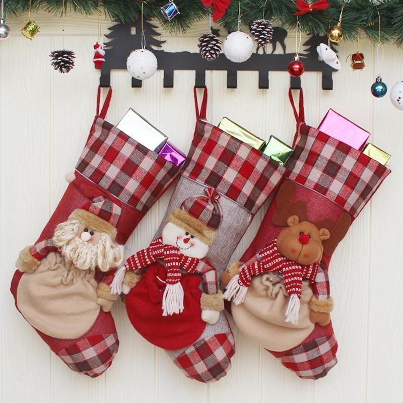 Christmas Stockings Pendant Cloth Ornaments Small Boots Pendant Christmas Pattern Print Party Home Decoration Supplies - ebowsos