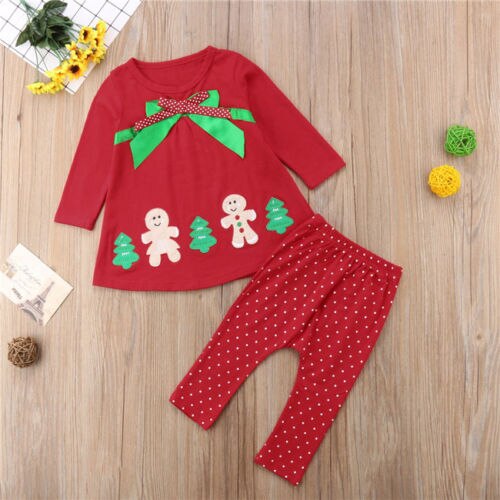 Christmas Toddler Baby Boys T-Shirt Tops Long Dots Pants Outfit 2Pcs Set Clothes - ebowsos