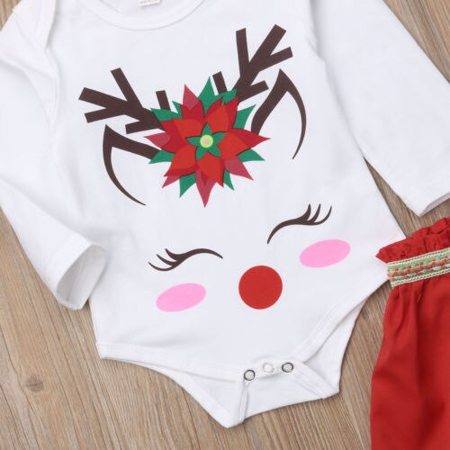 Christmas Toddler Baby Girl Cute Deer Bodysuit Romper Party Tutu Mini Skirt 2Pcs suit girl Clothing - ebowsos