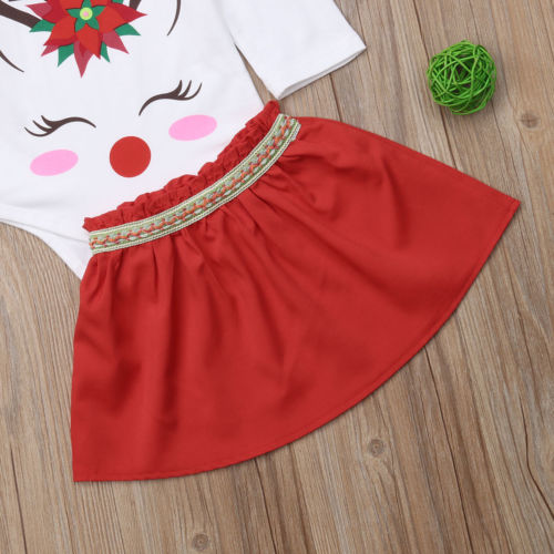 Christmas Toddler Baby Girl Cute Deer Bodysuit Romper Party Tutu Mini Skirt 2Pcs suit girl Clothing - ebowsos