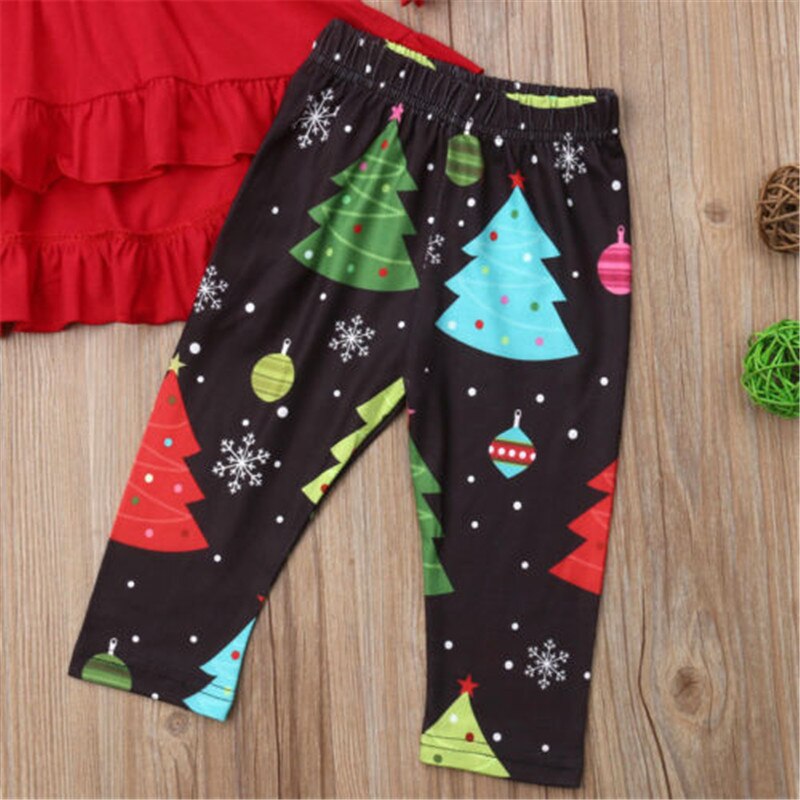 Christmas Toddler Infant Kids Baby Girl Christmas Dress Ruffle Tops+Xmas tree Print Pants 3Pcs Outfits Clothes - ebowsos