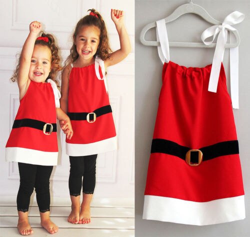 Christmas Toddler Kids Baby Girls Cute Dresses Santa Claus Sleeveless Mini Dress Clothes Costume 1-6Y - ebowsos