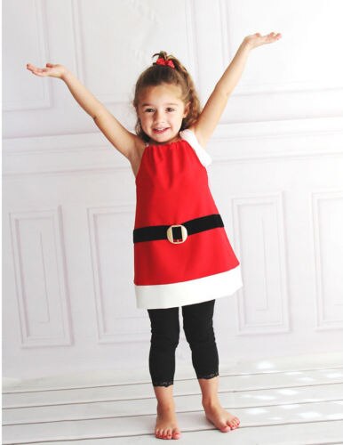 Christmas Toddler Kids Baby Girls Cute Dresses Santa Claus Sleeveless Mini Dress Clothes Costume 1-6Y - ebowsos