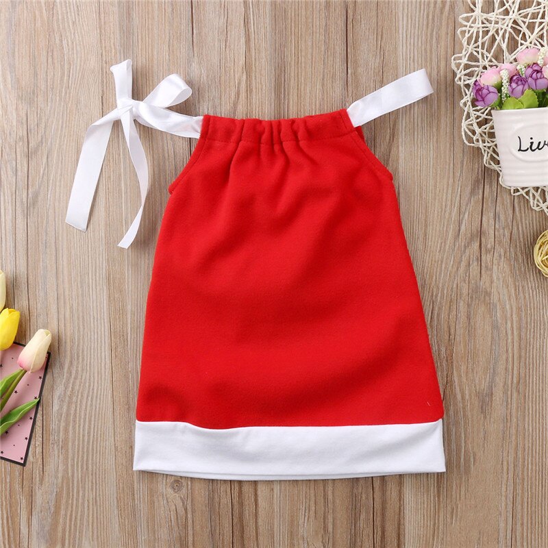 Christmas Toddler Kids Baby Girls Cute Dresses Santa Claus Sleeveless Mini Dress Clothes Costume 1-6Y - ebowsos