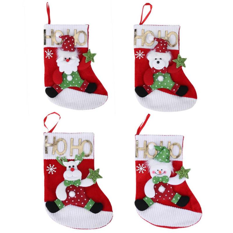 Christmas Tree Decorative Ornament Cloth Socks Stocking Candy Bag Xmas Gift - ebowsos