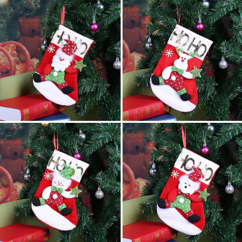 Christmas Tree Decorative Ornament Cloth Socks Stocking Candy Bag Xmas Gift - ebowsos