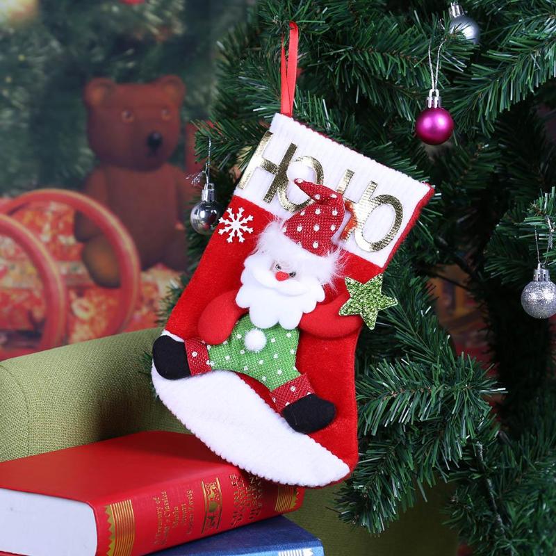 Christmas Tree Decorative Ornament Cloth Socks Stocking Candy Bag Xmas Gift - ebowsos