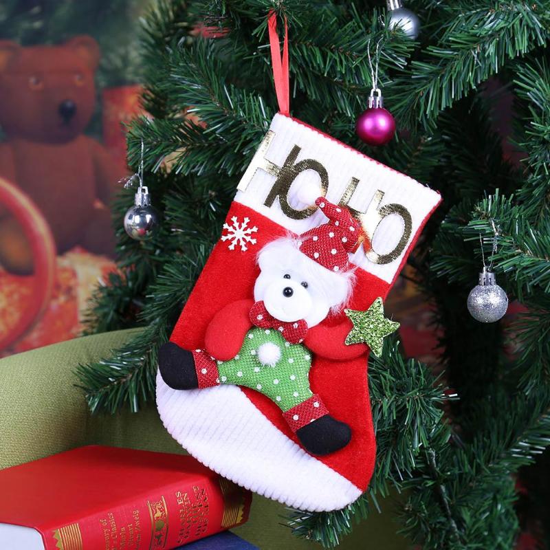 Christmas Tree Decorative Ornament Cloth Socks Stocking Candy Bag Xmas Gift - ebowsos