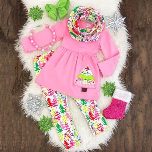 Christmas Tree Sweet Kids Baby Girls Clothing Sets Clothes Outfits T-shirt Top Long Pants Leggings - ebowsos