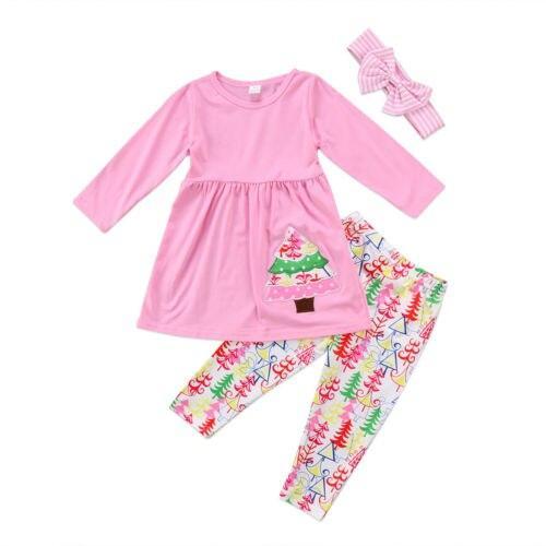 Christmas Tree Sweet Kids Baby Girls Clothing Sets Clothes Outfits T-shirt Top Long Pants Leggings - ebowsos