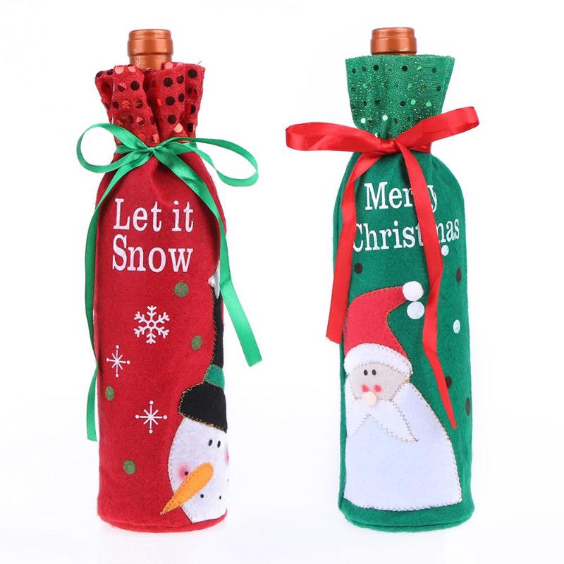 Christmas Wine Bottle Cover Decorations Gift Bag Holder Home Table Supply - ebowsos