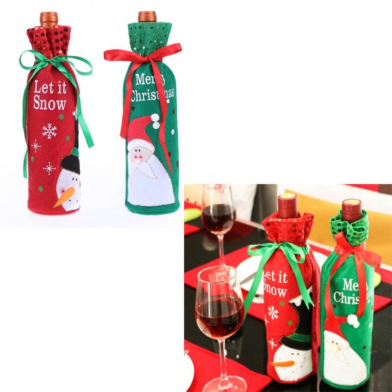 Christmas Wine Bottle Cover Decorations Gift Bag Holder Home Table Supply - ebowsos