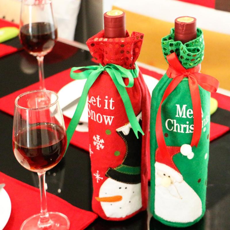 Christmas Wine Bottle Cover Decorations Gift Bag Holder Home Table Supply - ebowsos