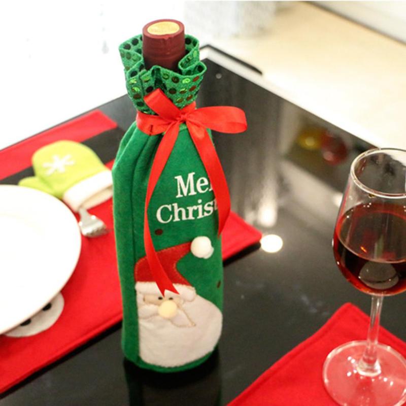 Christmas Wine Bottle Cover Decorations Gift Bag Holder Home Table Supply - ebowsos