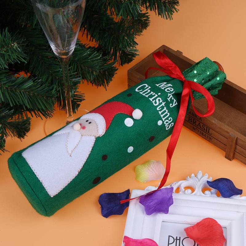 Christmas Wine Bottle Cover Decorations Gift Bag Holder Home Table Supply - ebowsos