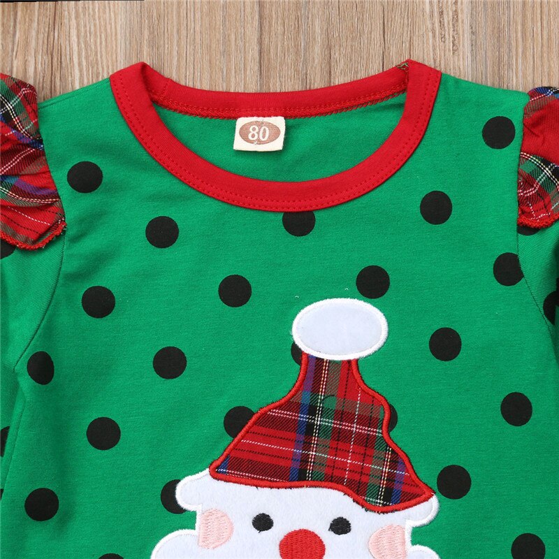 Christmas cute girl warm Santa print long sleeve round neck dot dress Christmas party princess dress - ebowsos