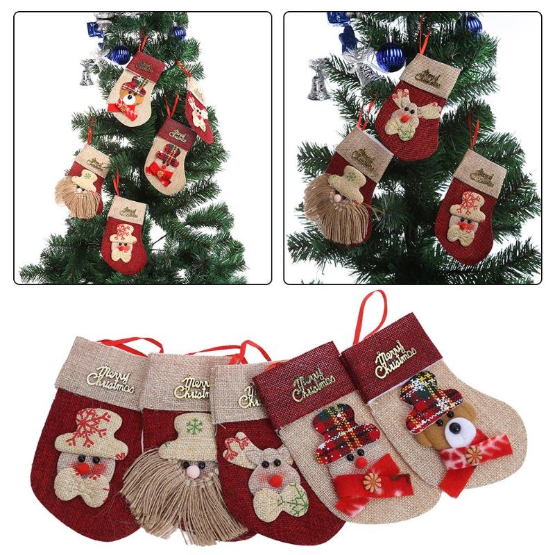 Christmas red linen knife and fork sets Christmas tree ornaments socks pend - ebowsos