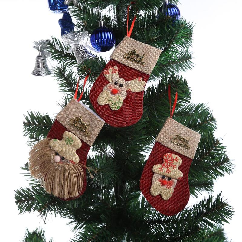 Christmas red linen knife and fork sets Christmas tree ornaments socks pend - ebowsos