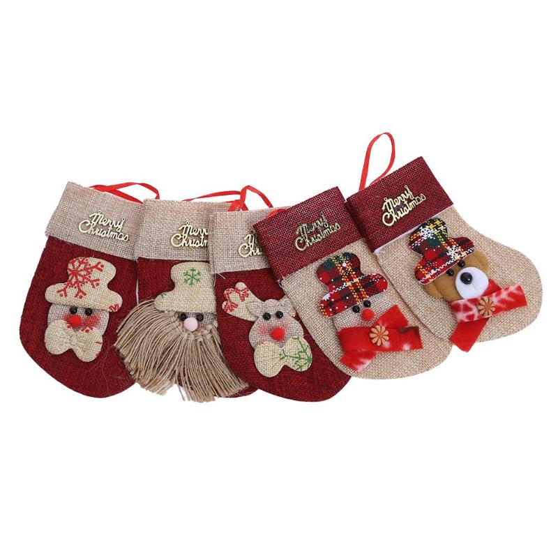 Christmas red linen knife and fork sets Christmas tree ornaments socks pend - ebowsos