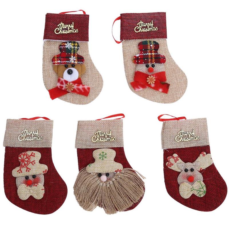 Christmas red linen knife and fork sets Christmas tree ornaments socks pend - ebowsos