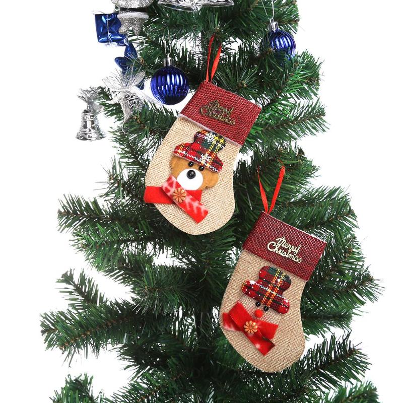 Christmas red linen knife and fork sets Christmas tree ornaments socks pend - ebowsos