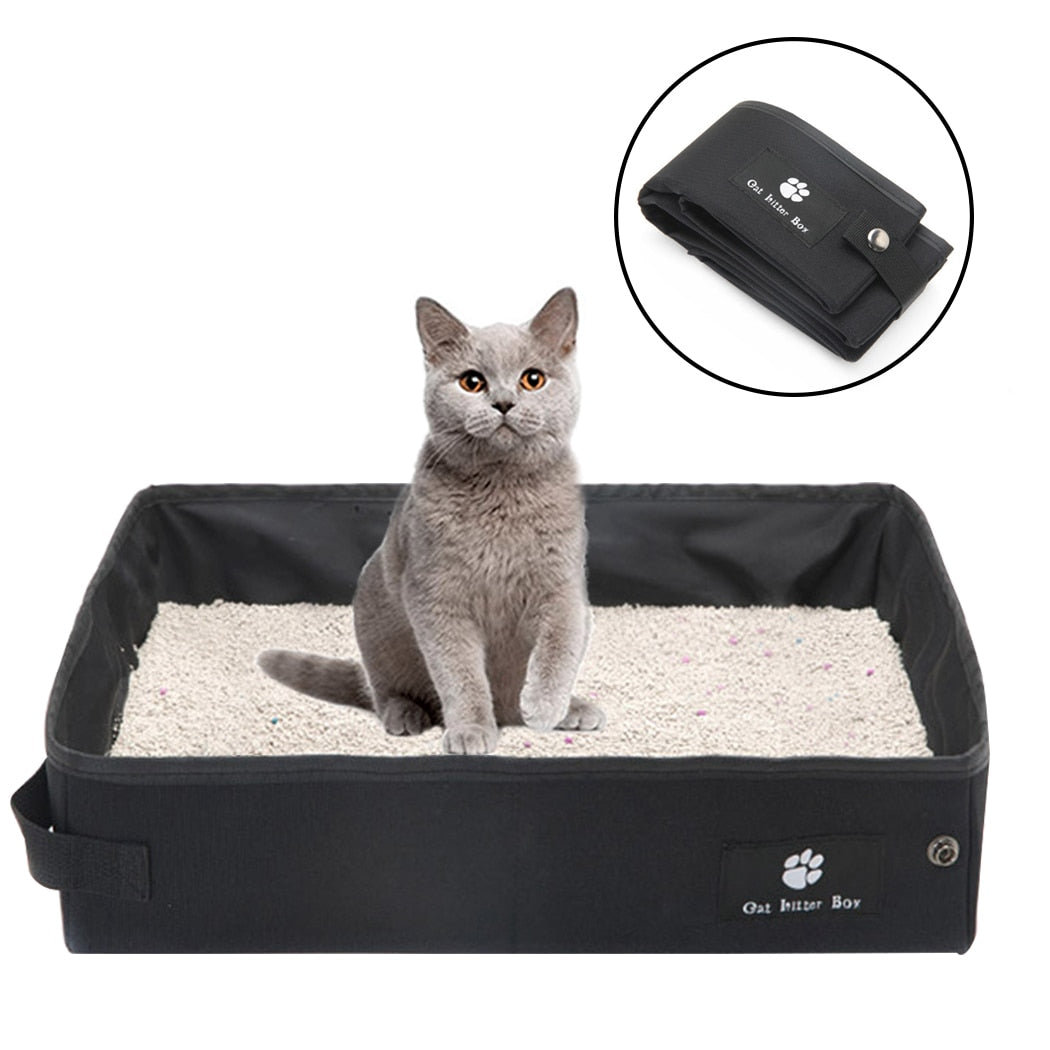 Collapsible Litter Box Foldable Portable Splash-Proof Pet Cat Litter Pan Oxford Cloth Cat Litter Box For Traveling Car Outdoor-ebowsos