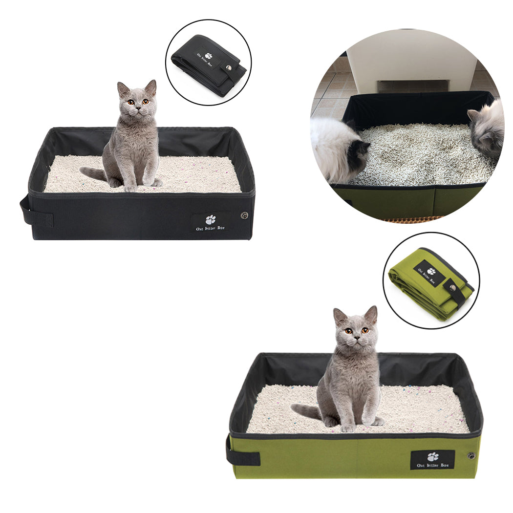 Collapsible Litter Box Foldable Portable Splash-Proof Pet Cat Litter Pan Oxford Cloth Cat Litter Box For Traveling Car Outdoor-ebowsos