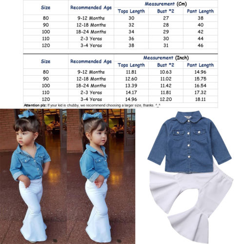 Cool 2Pcs Set Toddler Baby Girl Clothes Long Sleeve Button Denim Shirt Tops+ Long White Flare Pant Autumn Outfits New Fashion - ebowsos