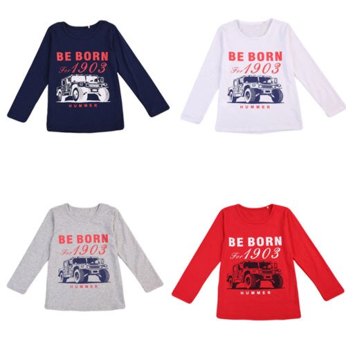 Cool Children Boy Kids Car Pattern T-shirt Tops Long Sleeve Cotton Tee Blouse - ebowsos