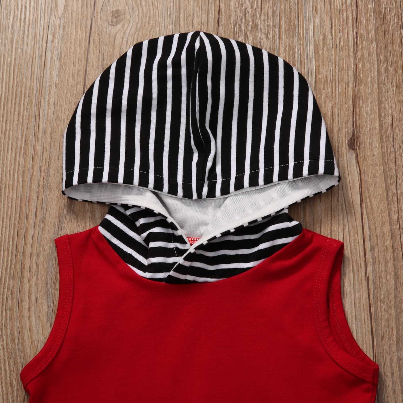 Cool Infant Toddler Baby Boy Hooded Tops Vest+Striped Pants 2pcs Outfits Set - ebowsos