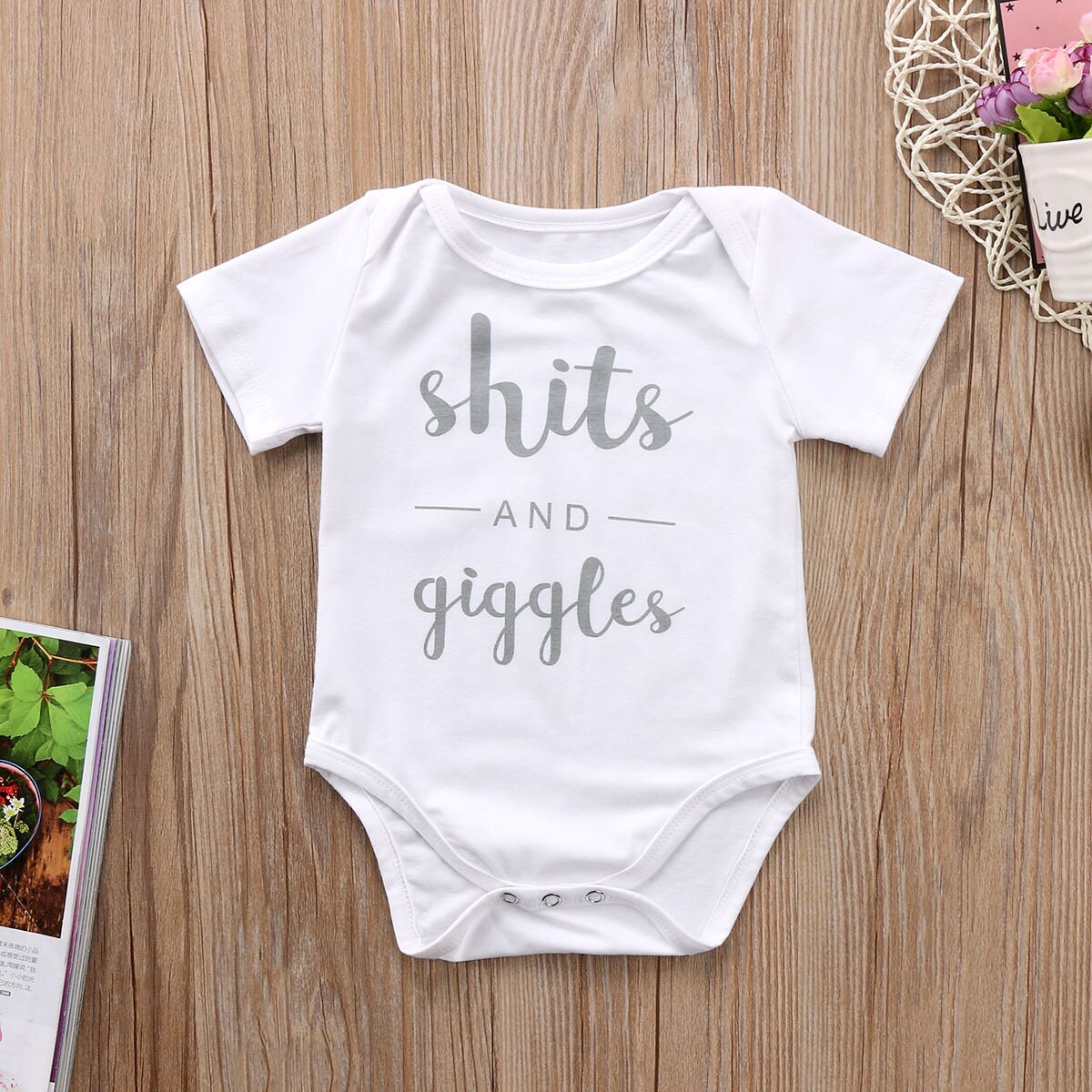 Cotton Kids Baby Boy Girl Letter Bodysuit Short Sleeve Jumpsuit Clothes Outfits 0-18M - ebowsos