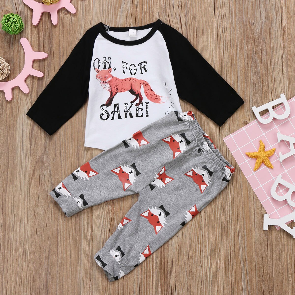 Cotton Long Sleeve Toddler Baby Boy Girl Romper T-shirt Tops+Long Pants Xmas Clothes Outfits - ebowsos