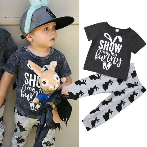 Cotton Toddler Kid Baby Boy Easter Clothes T-Shirt Tops+Long Leggings Outfit Set - ebowsos