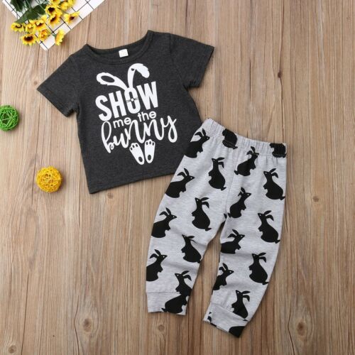 Cotton Toddler Kid Baby Boy Easter Clothes T-Shirt Tops+Long Leggings Outfit Set - ebowsos