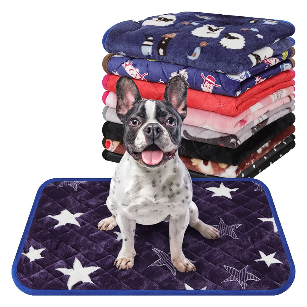 Cotton Velvet Pet Blanket Cartoon Print Warm Plus Cotton Pet Dog Cat Blanket Home Pet Supplies Color Random-ebowsos