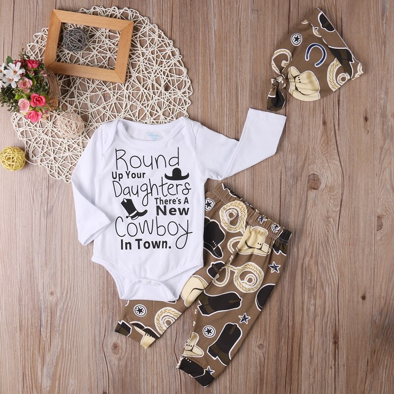 Cowboy Children Clothing Newborn Baby Girl Boy Clothes Bodysuit Cotton Jumpsuit Playsuit Outfits - ebowsos