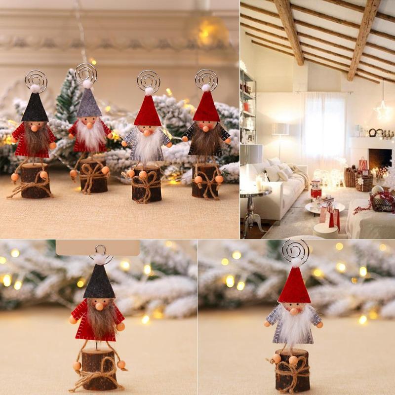 Creative Christmas Wooden Doll Business Card Wide Scope of Application Work Exquisite Note Holder Photo Clip Xmas Decor - ebowsos