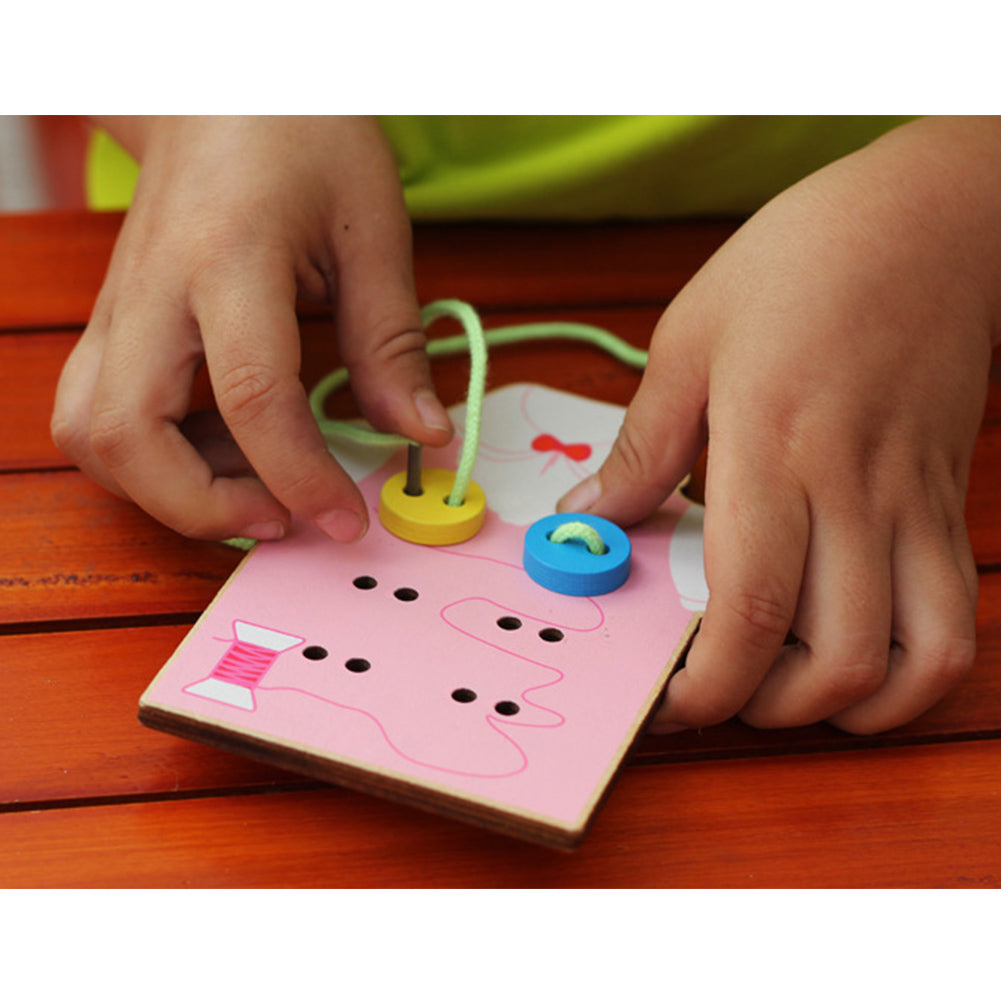 Creative DIY Hand Beads Lacing Board Wood Toys Toddler Sew on Buttons Educational & Learning Teaching Aid Wooden Puzzle-ebowsos