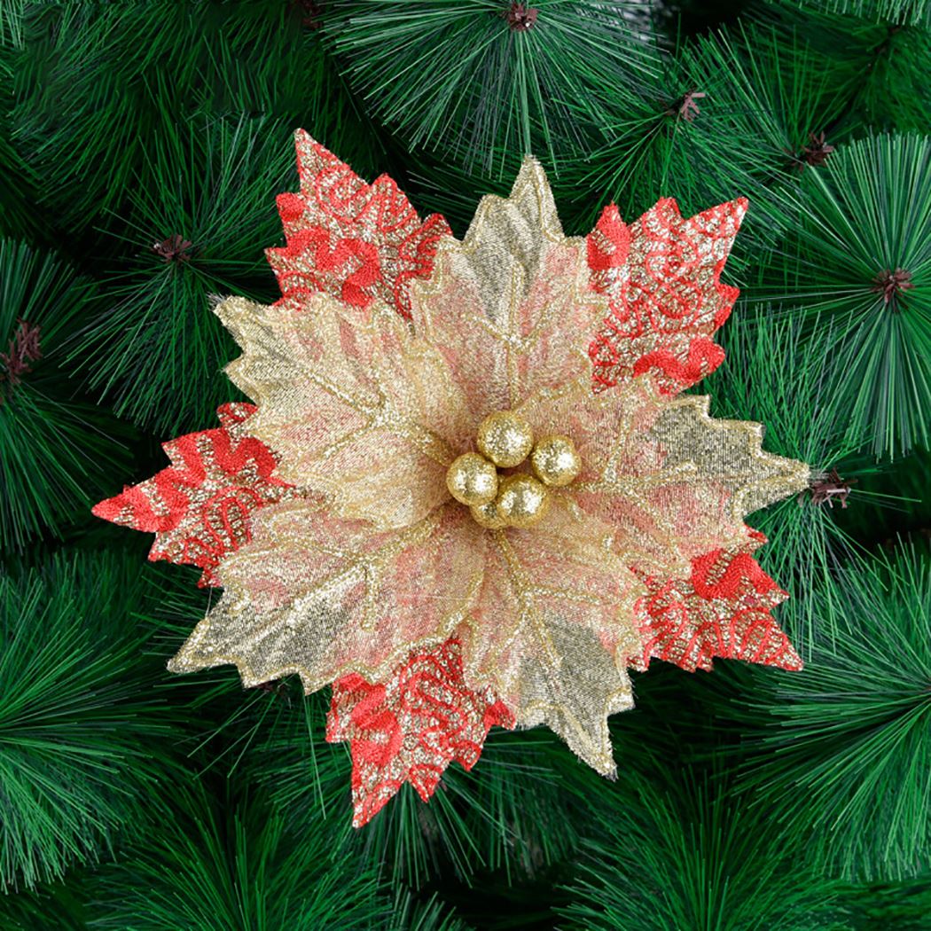 Creative Glitter Artificial Flower Beautiful Christmas Golden Gauze Flower Xmas Tree Decoration Christmas Tree Hanging Ornament-ebowsos