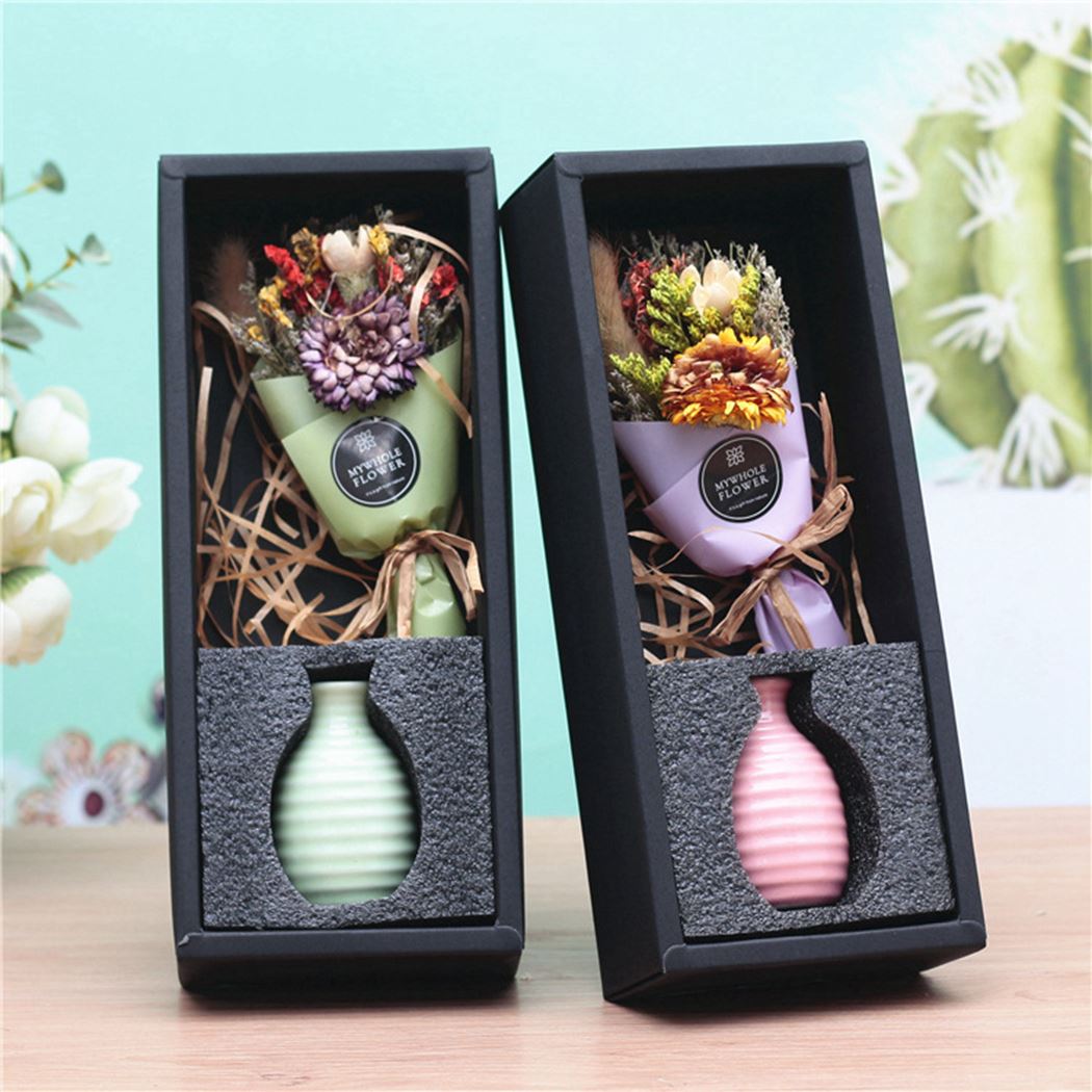 Creative Mini Bouquet Pastoral Style Crystal Grass Dry Flower Gift White Porcelain Bottle Gift Box For Mother's Day-ebowsos