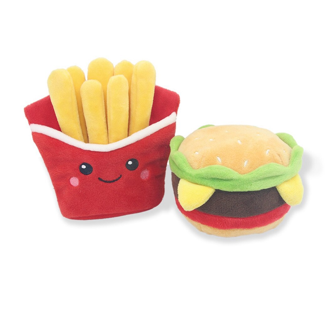 Creative Pet Plush Toy Cute Hamburger French Fries Dog Teething Toy Pet Squeaky Toy For Cats Dogs Pet Supplies 2020 New-ebowsos