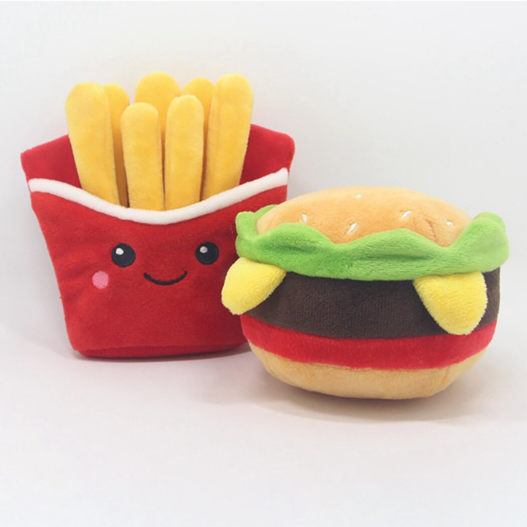 Creative Pet Plush Toy Cute Hamburger French Fries Dog Teething Toy Pet Squeaky Toy For Cats Dogs Pet Supplies 2020 New-ebowsos